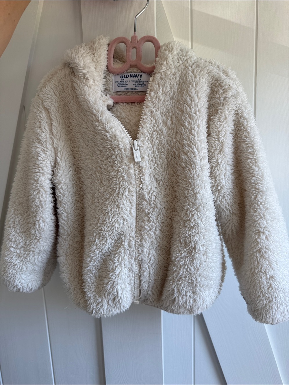 Old Navy Plush Cream Hooded Puffer Jacket for Kids